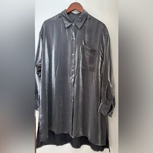 DKNY Donna Karan Silver Metallic Shimmer Button Down Shirt Sz: S